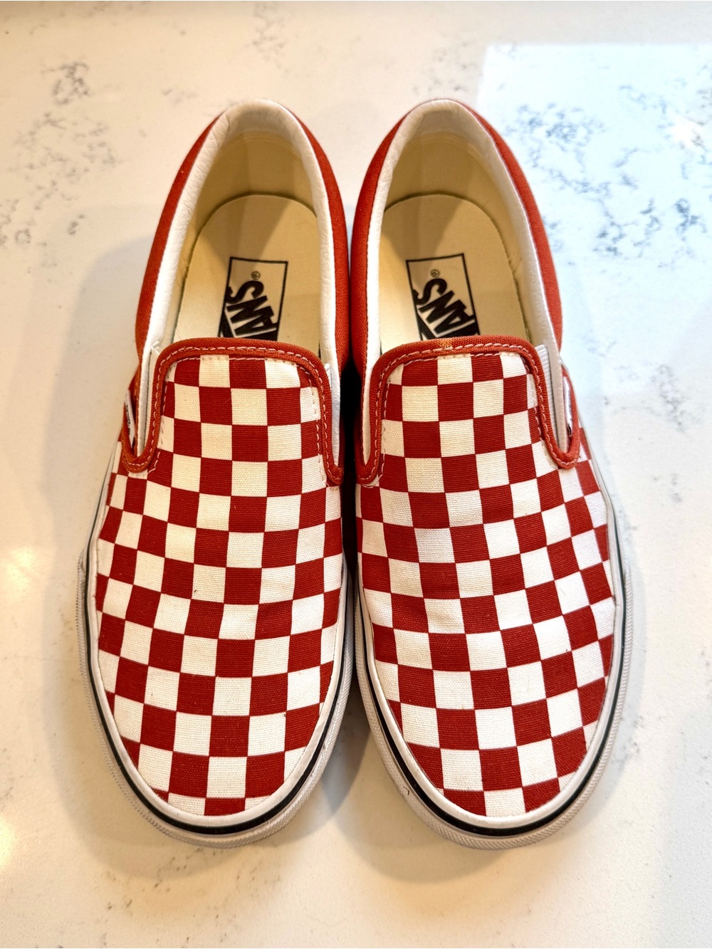 vans checkerboard slip on burnt ochre red women’s 8.5